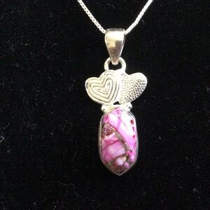 Beautiful Pink Kingman Dahlia turquoise necklace with sterling silver chain